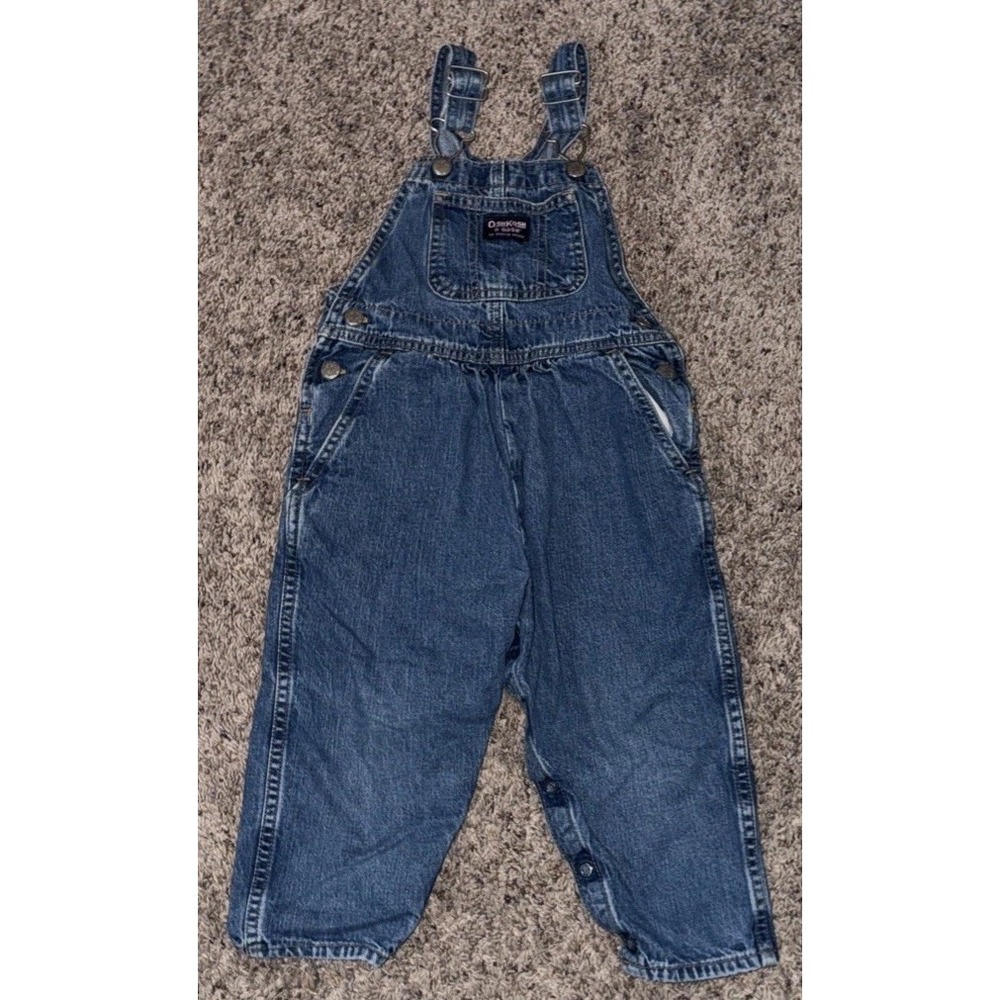 Vintage‎ Oshkosh B'gosh Toddler Girls 3T Denim Bubble Vestbak Bib Overalls